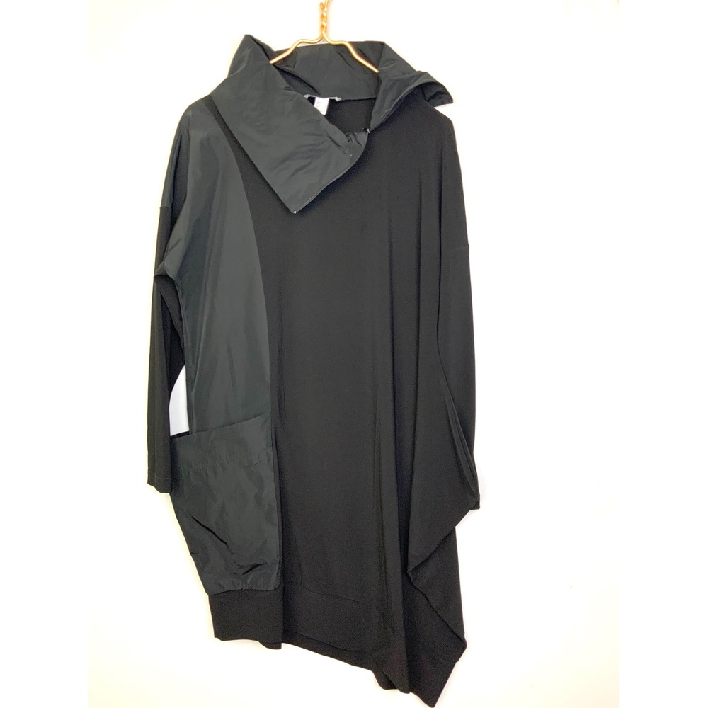 Joseph Ribkoff 10 Black Mixed Media Asymmeric Zip Cowl Neck Slinky Tunic Dress
